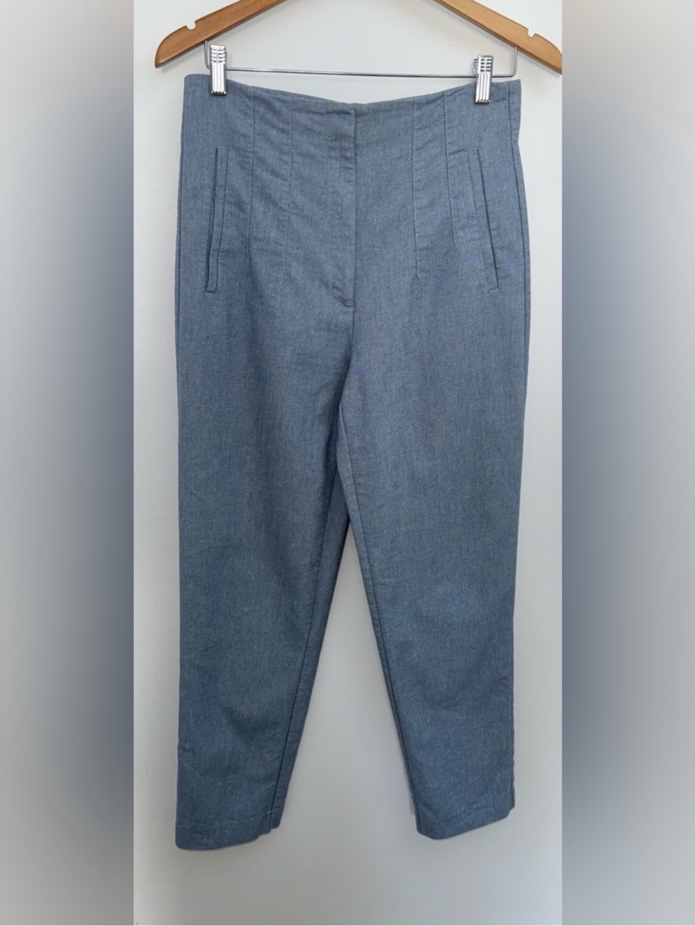 Zara Cropped High-Rise Straight Pants in Dusty Blue